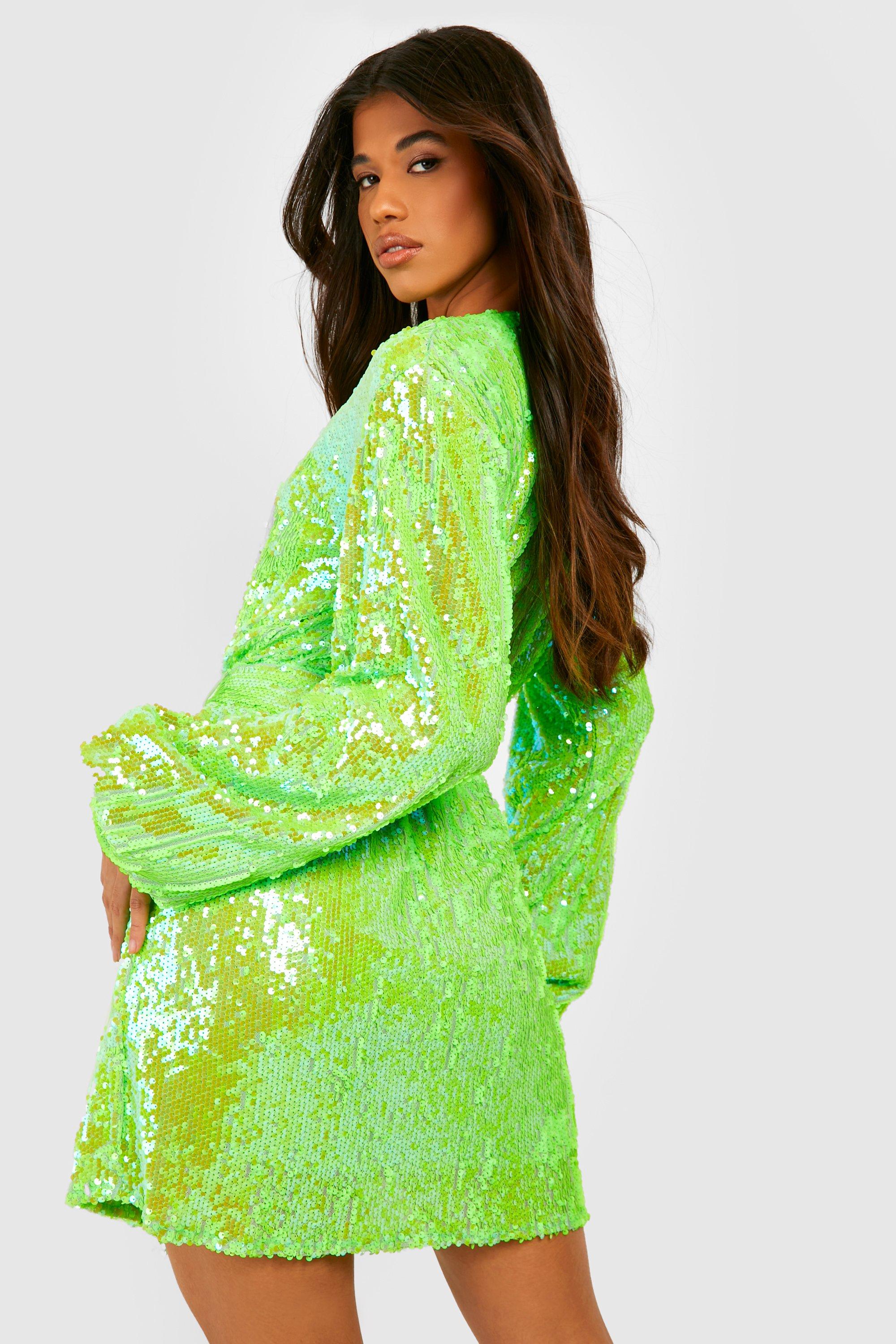 Tall Bright Wrap Over Sequin Dress boohoo